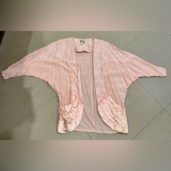 VINTAGE 1980s Pink Lace Open Cardigan - Picture 5 of 6
